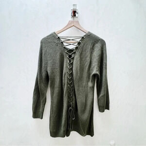 VTG Soho NY & Co || Corset Back Knit Sweater in Olive Medium Y2K